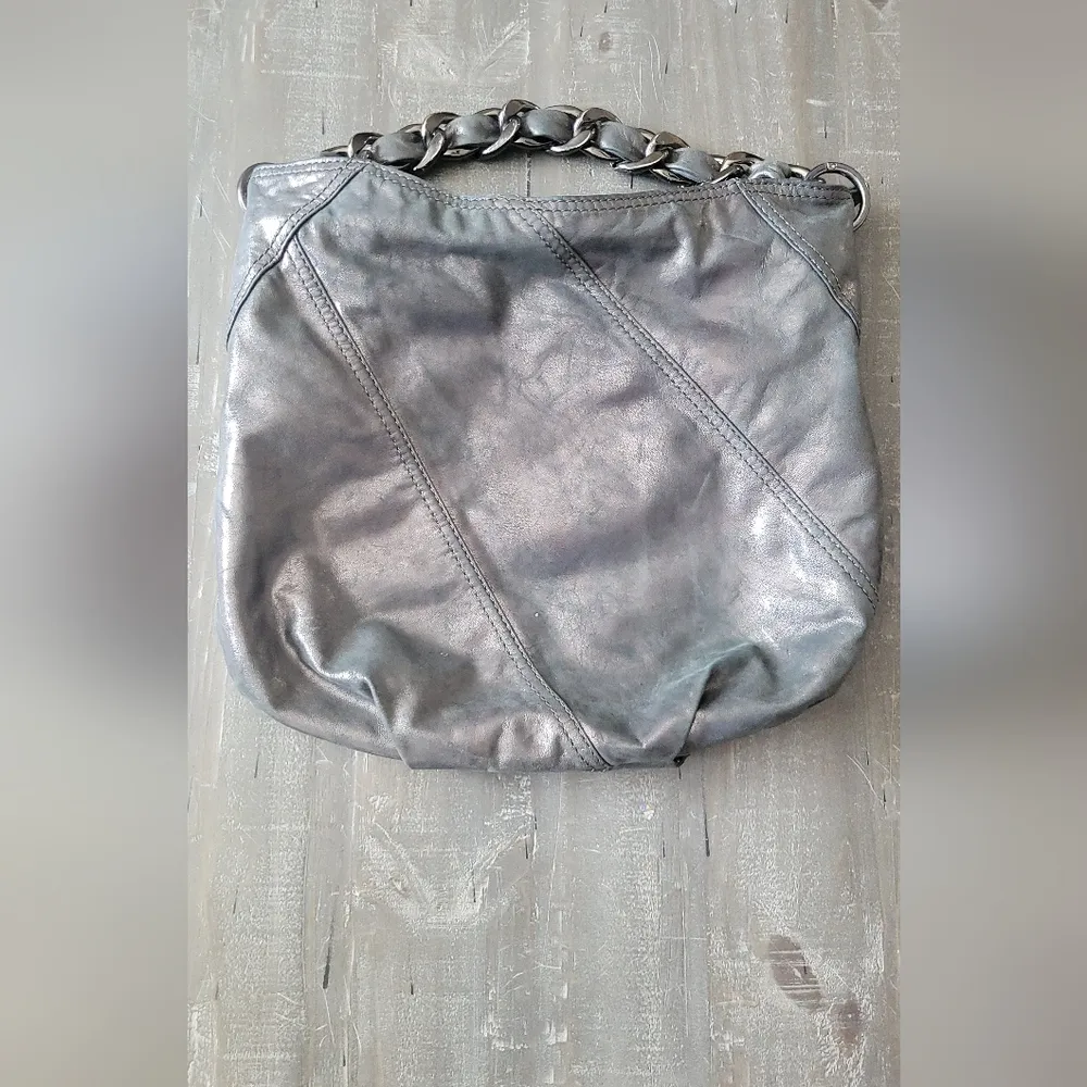 Michael Kors Collete Purse Gun Metal Metallic Shoulder Bag - Image 14