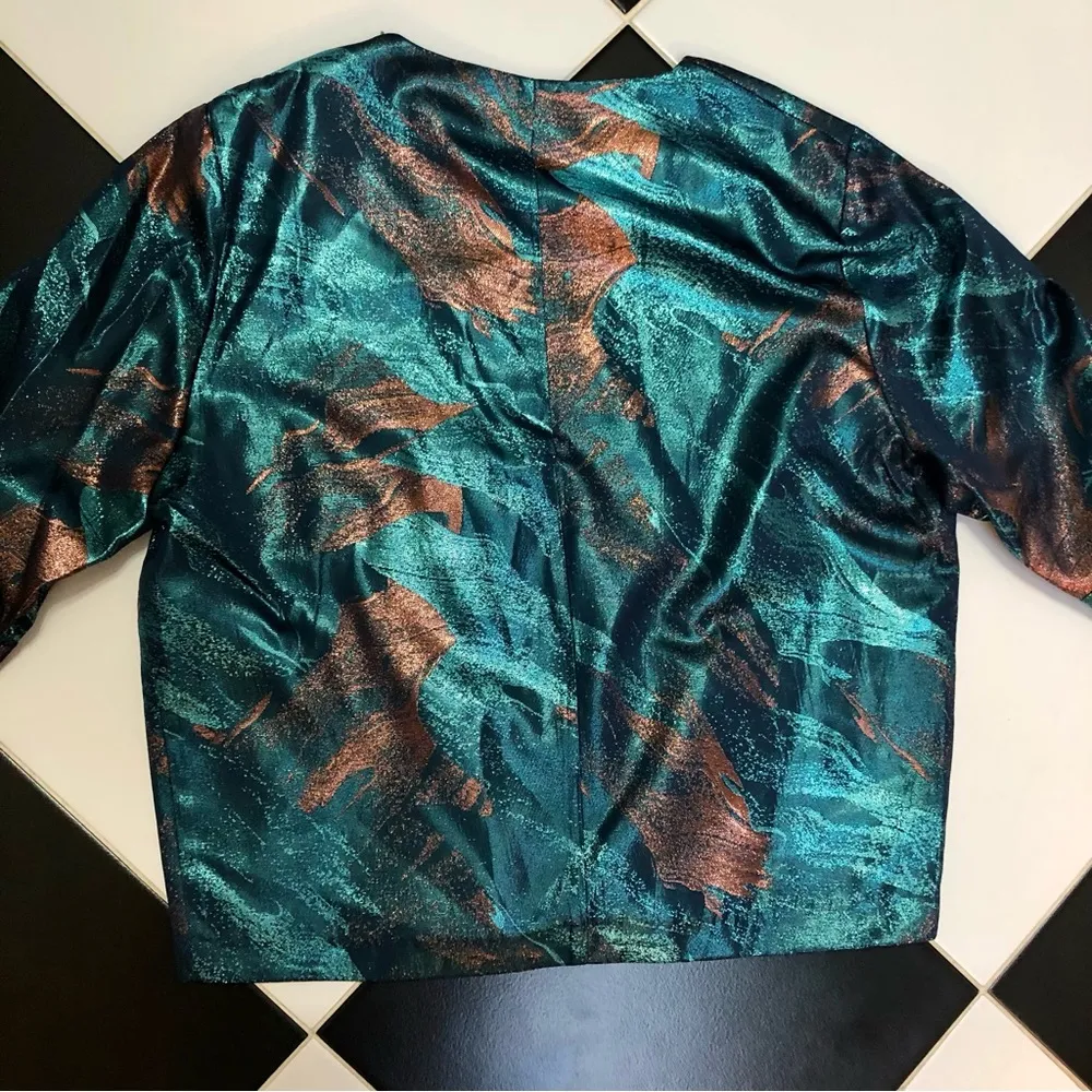 Maje Gab Metallic Jacquard Top 3/4 Length Sleeve Agate Swirly Copper Bronze Teal - Image 7