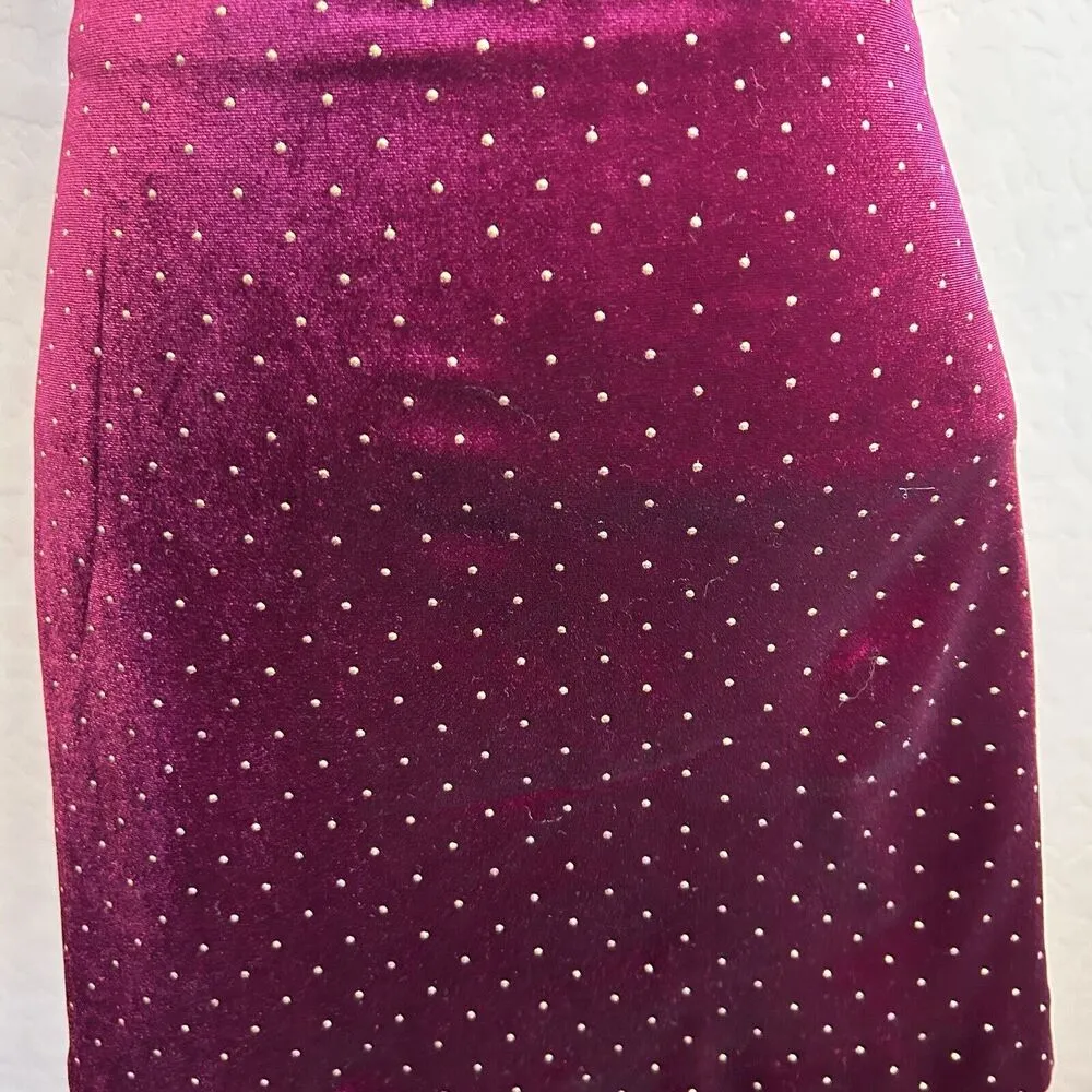 Alexia Admor Finn Velvet Mini Skirt Size XL Burgundy New $179 Gold Studded - Image 4