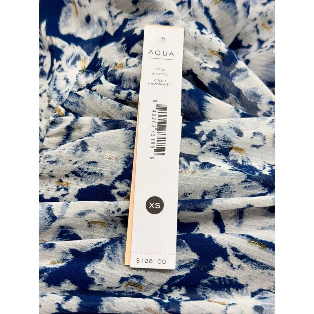 Aqua Maxi Dress Womens Size Extra Small Tiered Metallic Formal Evening Gown Blue - Image 12