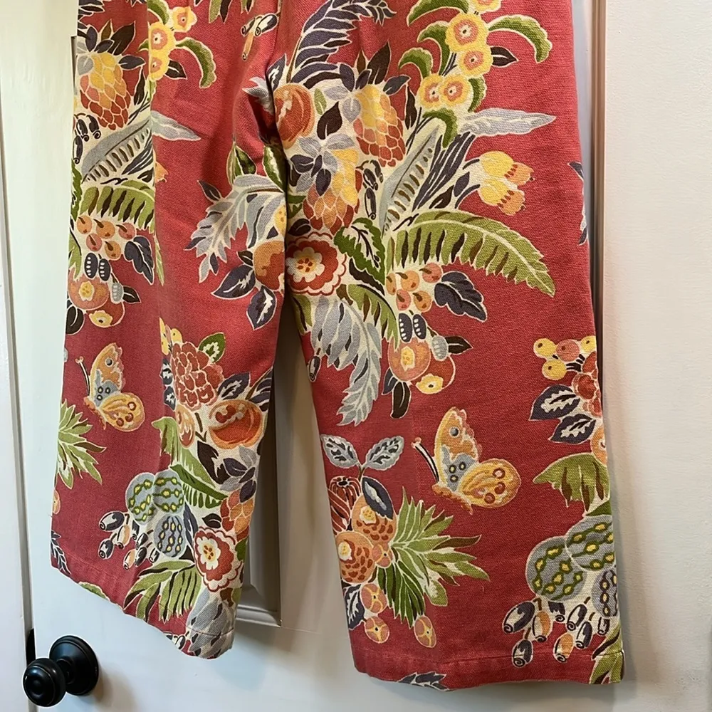 Vintage Suzette Floral Wide Leg Cropped Chino Style Pants - Size 14 - Image 4