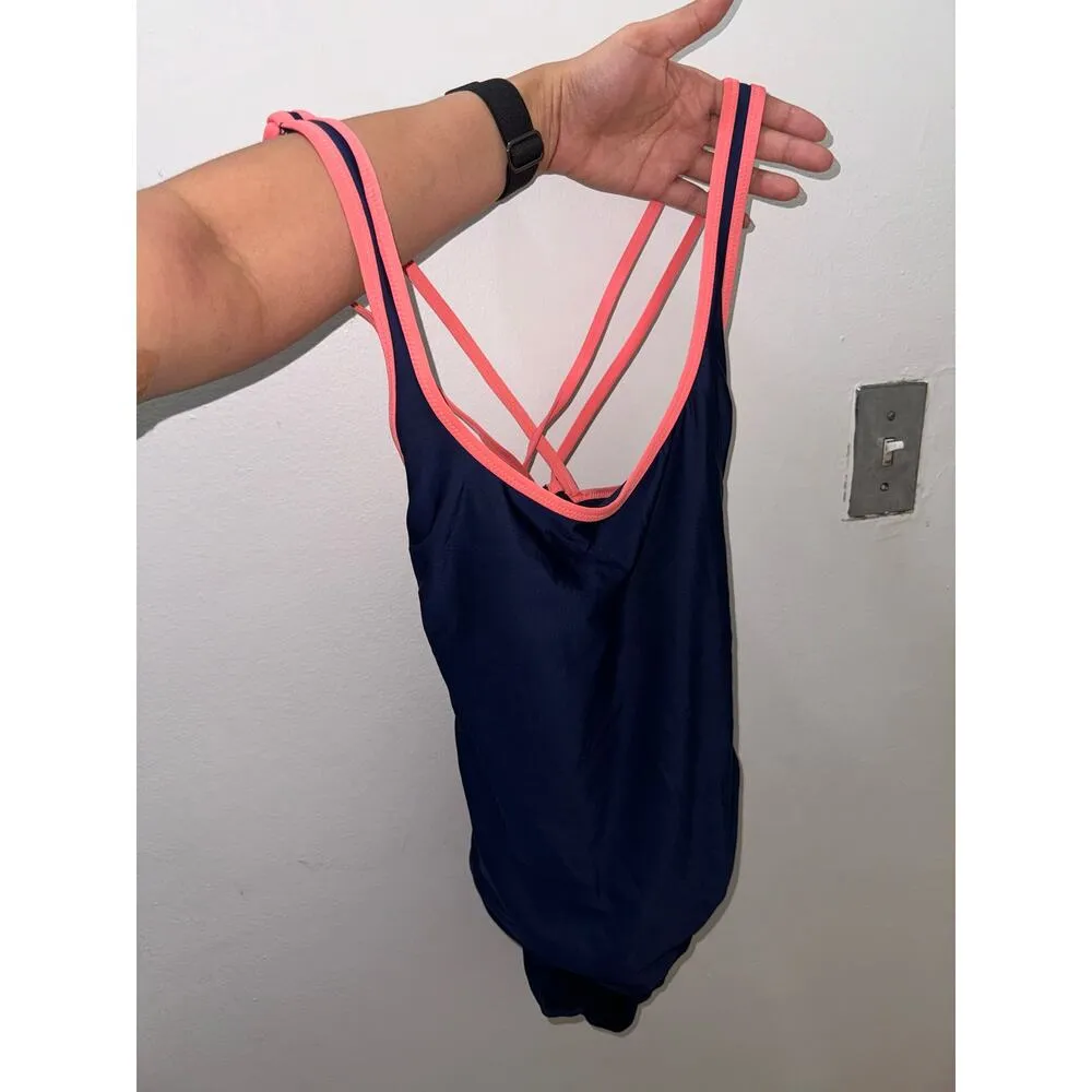 All in motion size small Navy blue orange / coral blue swimsuit one piece swim - Image 8