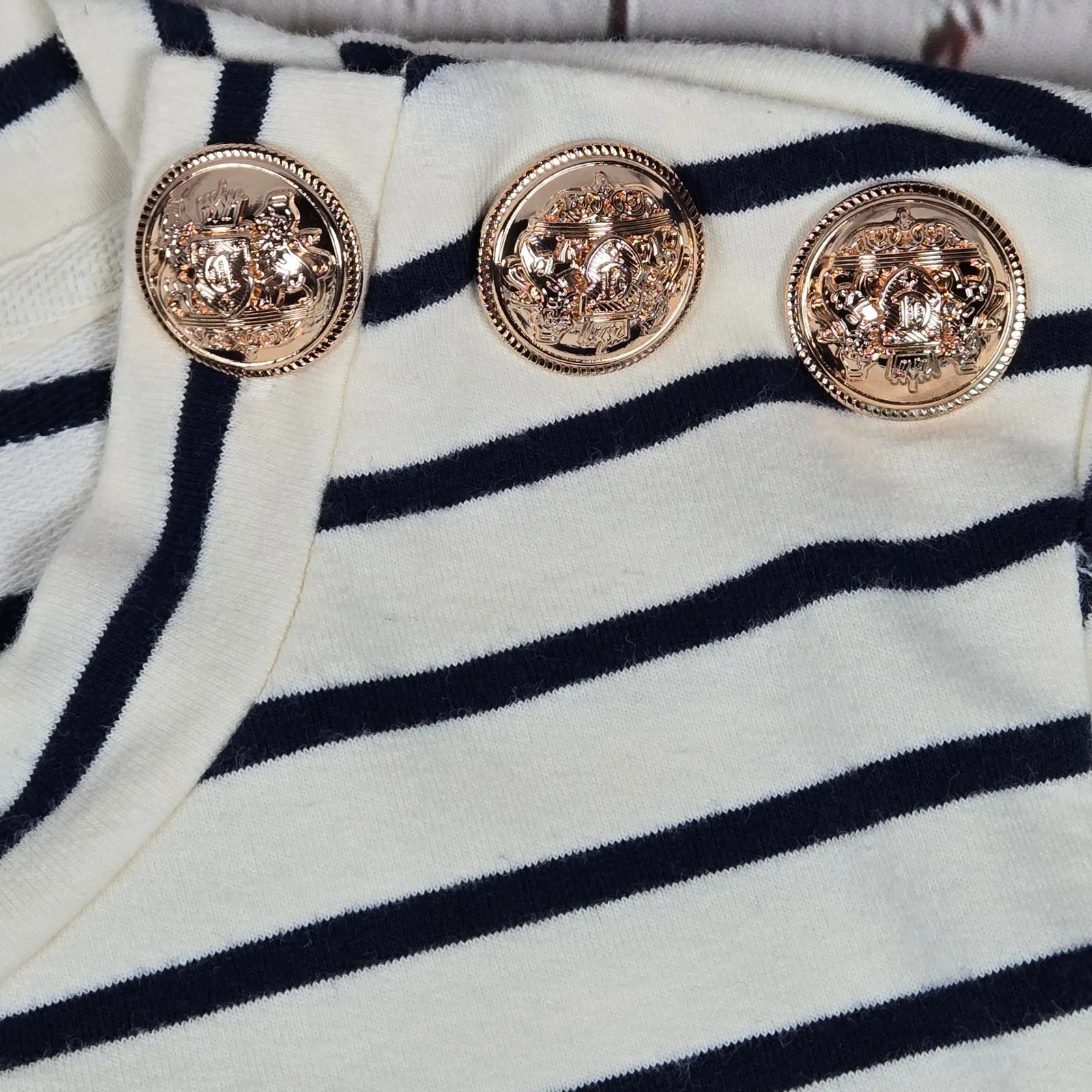 English Factory Breton Striped Long Sleeve Top with Gold Buttons Cream Navy S - Image 6