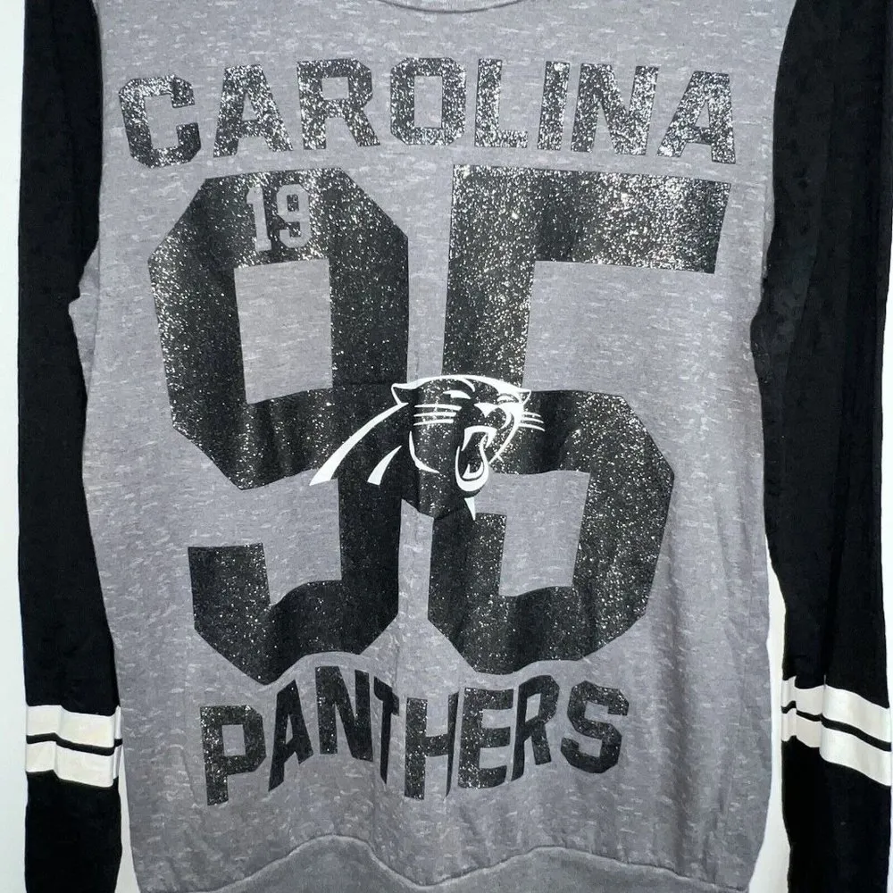 NFL Carolina Panthers 95 Womens Long Sleeve Tee Jr Size L 11 13 Black Gray - Image 2