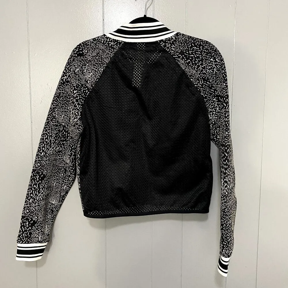 Fabletics Black Splatter Tia Mesh Varsity Preppy Athletic Bomber Jacket L - Image 5