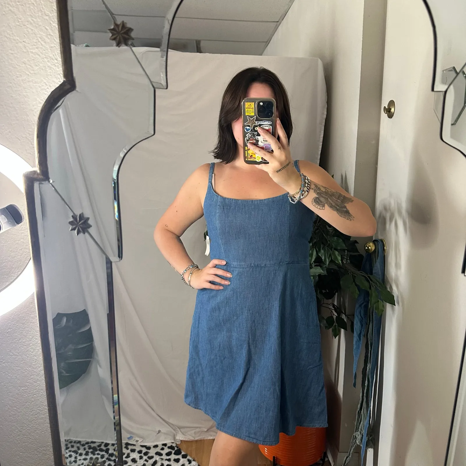 Old Navy Scoop Neck Fit & Flare Mini Dress Denim Size Medium NWT - Image 3