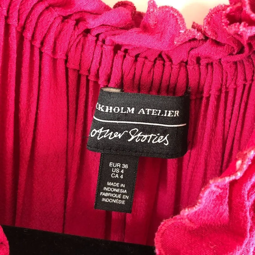 & Other Stories Pink Sleeveless Mandarin Collar Scalloped Mock Neck Maxi Dress 4 - Image 3