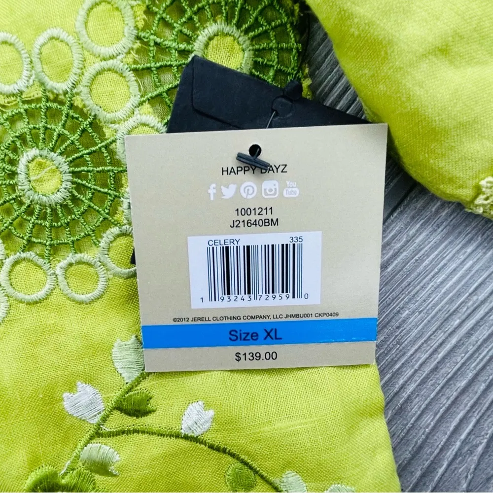 Nwt John mark celery embroidered top belle sleeve button front blouse shirt XL - Image 4