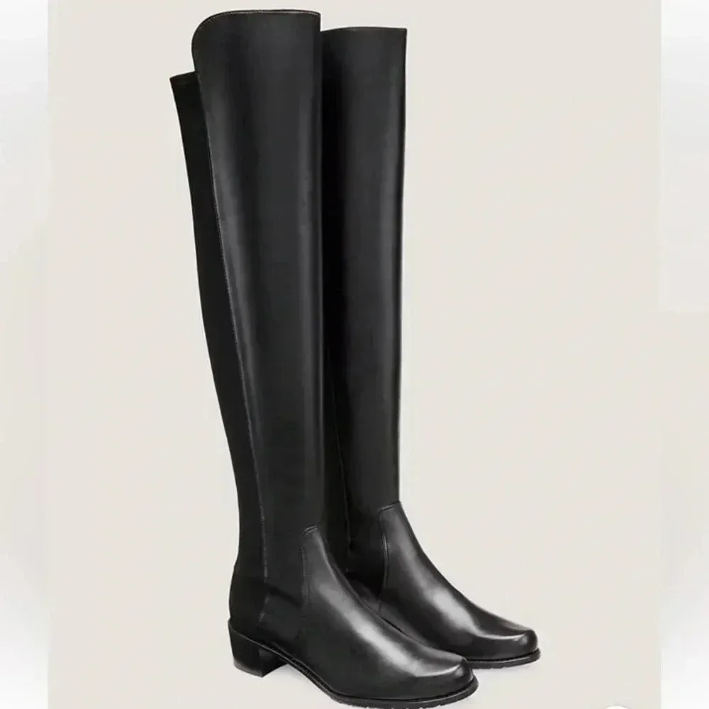 Stuart Weitzman Reserve Black Leather Over the Knee Boots Size - Image 5