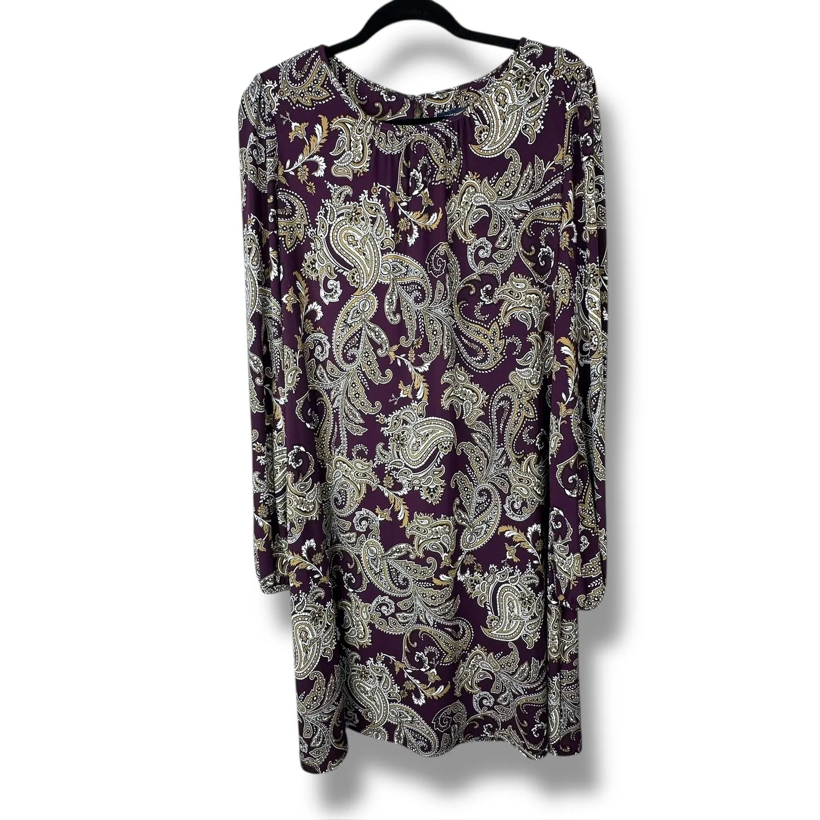 Tommy Hilfiger NWOT Plum Purple Paisley Print Pullover Long Sleeve Midi Dress - Image 2