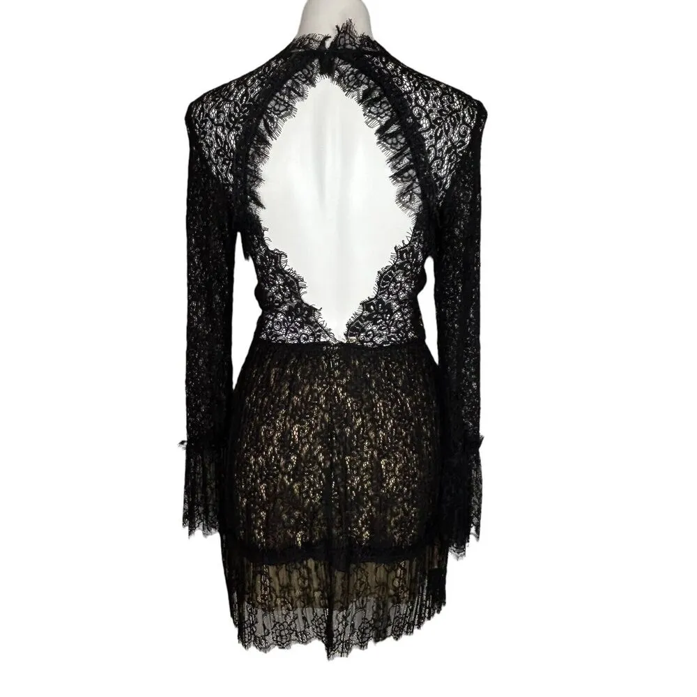 SAYLOR Amity Black Lace Long Sleeve Back Cutout Mini Dress Mock Neck M ($265) - Image 8