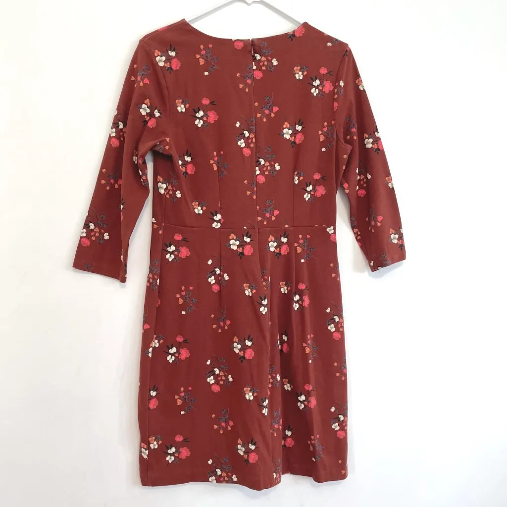 OLD NAVY Floral Ponte Knit Sheath Dress Rust Terracotta Red / Brown 3/4 Sleeve M - Image 12