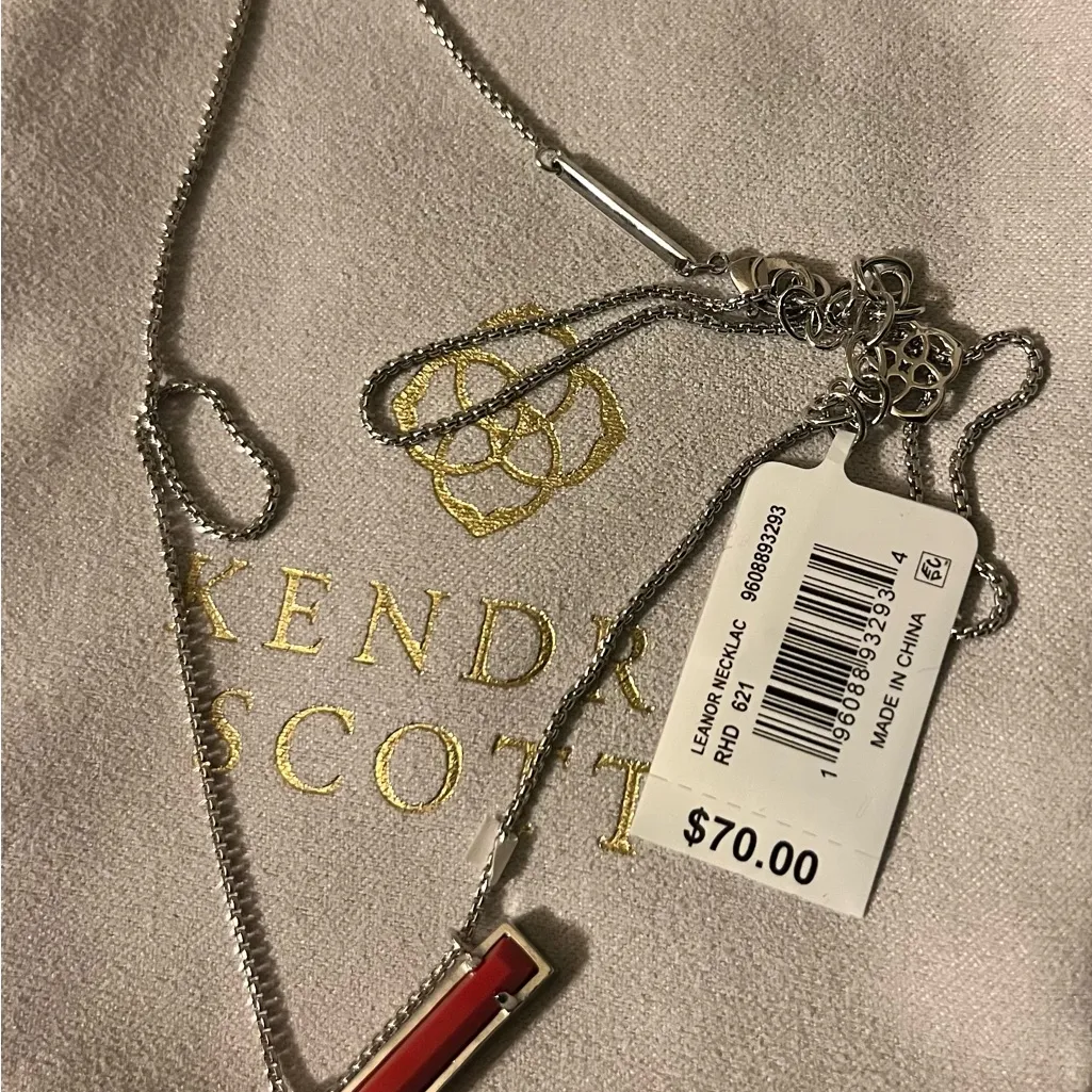 Kendra Scott Leanor Silver Necklace with Red Pendant - Image 2