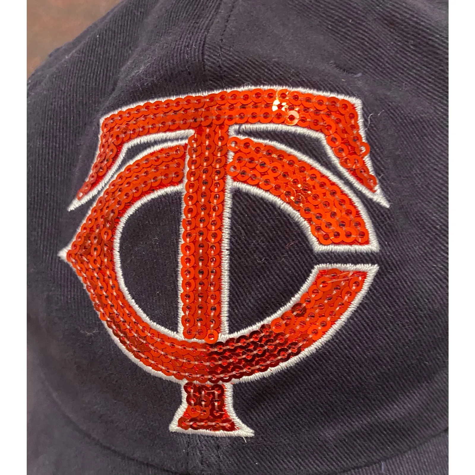 Minnesota Twins Womens Adjustable Hat Navy Sequin TC Logo MLB Baseball Cap Faded Red - Image 3