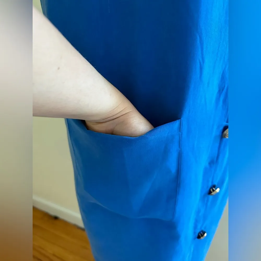 Nancy Crystal Blue Short Sleeves Gold Buttons Vintage Dress  Sz 6 Should… - Image 3