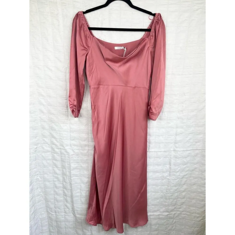 Lush Pink Mauve Satin Square Neck Long Sleeve Midi Dress Size Small Mauve Woods - Image 2
