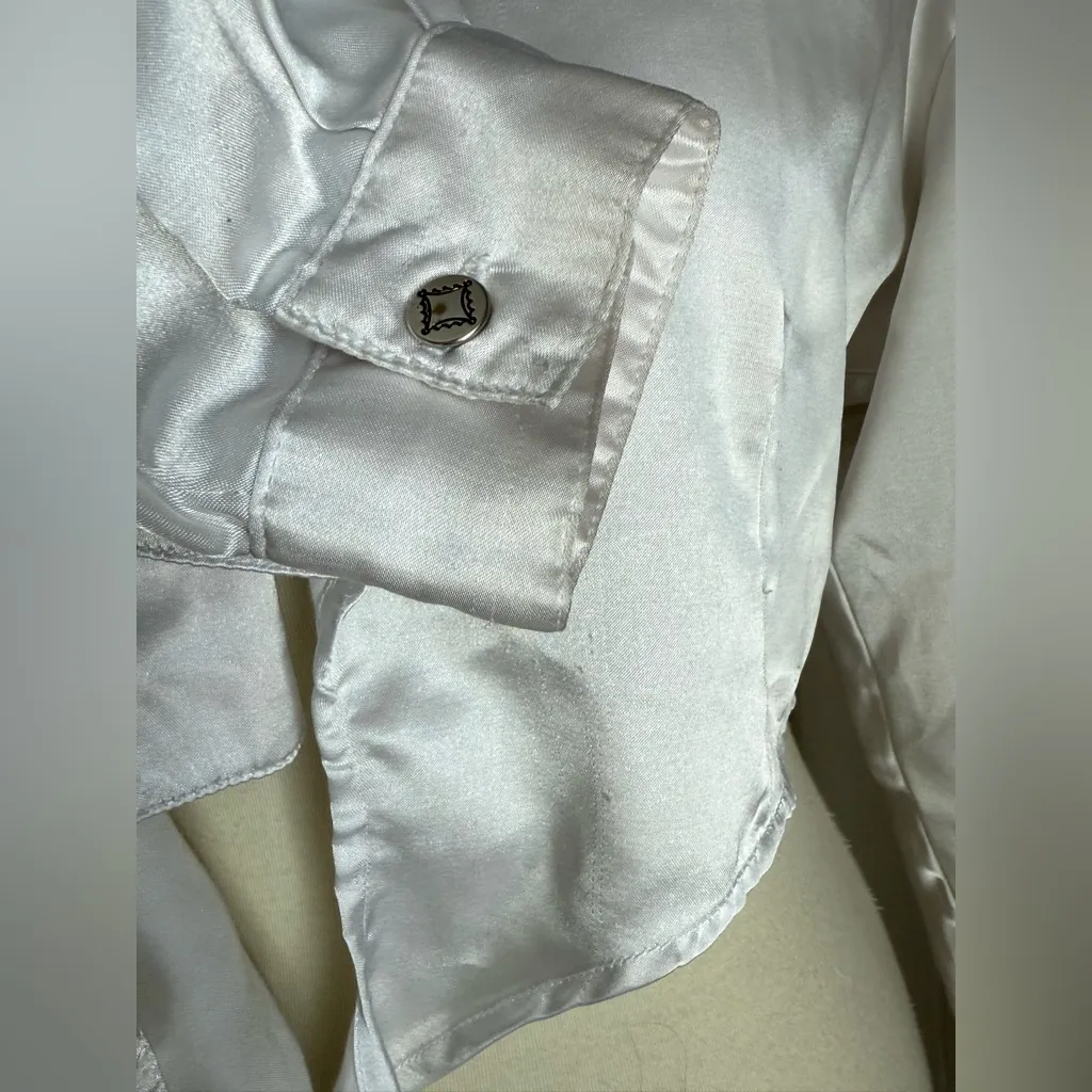 Wrangler White Silk Long Sleeve Equestrian Crop Top Tie Shirt - Image 2