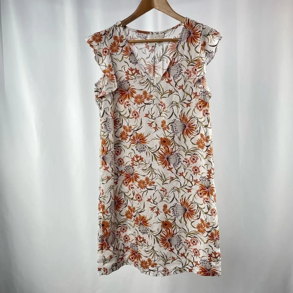 NWT Joie Ruffle‎ Sleeve Linen Floral Mini Dress in Cream Brown Size XS - Image 4