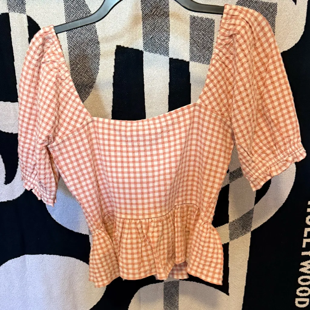 Guess  orange Checkered Blouse - Image 4