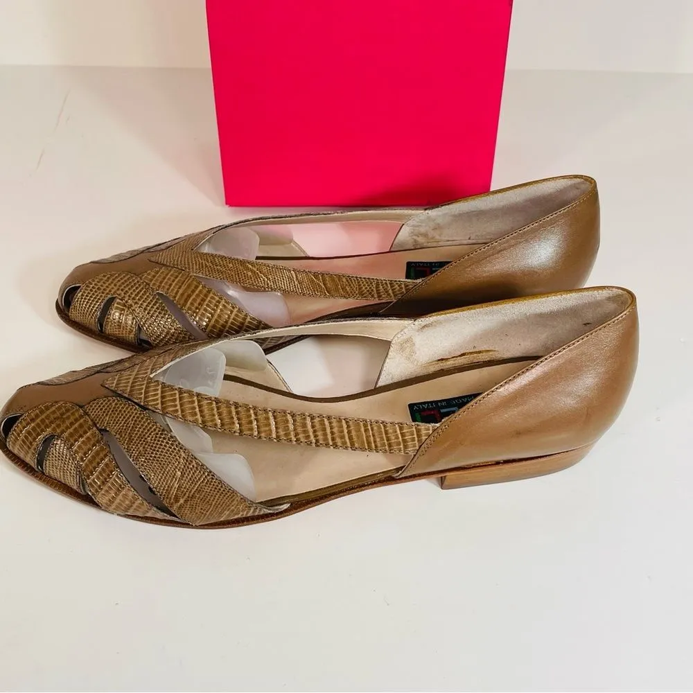 Vaneli Italian Vero Cuoio Leather Vintage Tan Flats/Small Heel Size 8 Brown - Image 8