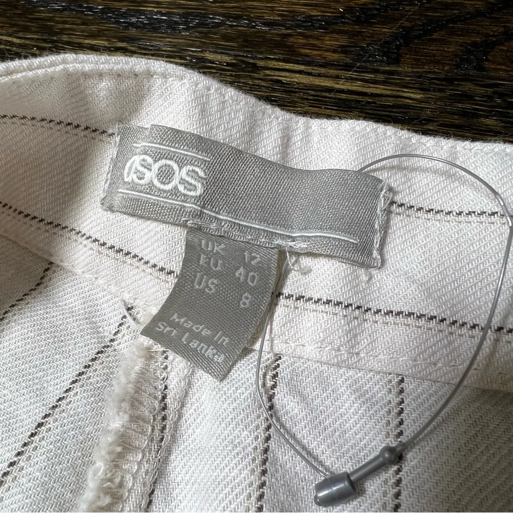 ASOS Cream Linen Blend Wide Leg Culotte Pants in Stripe - Image 11