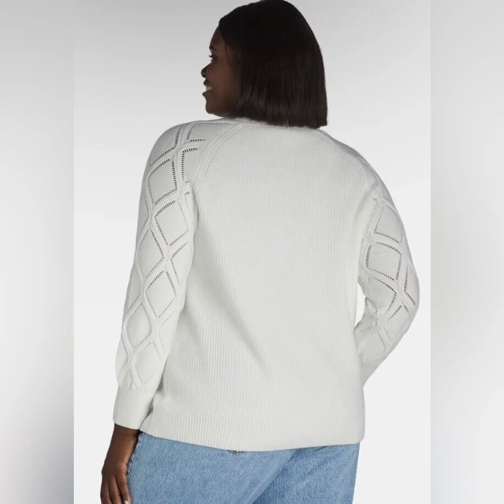 TERRA & SKY Womens Plus V-Neck Ivory  Pointelle Knit Sweater Size 0X 14W New - Image 4