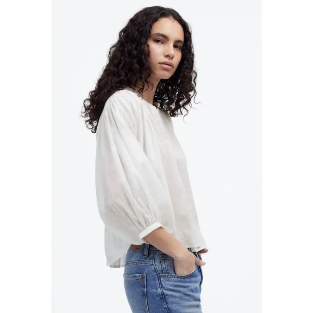 Madewell Balloon Sleeve Shirt Top Women’s Size XL White Crewneck Button Up - Image 3