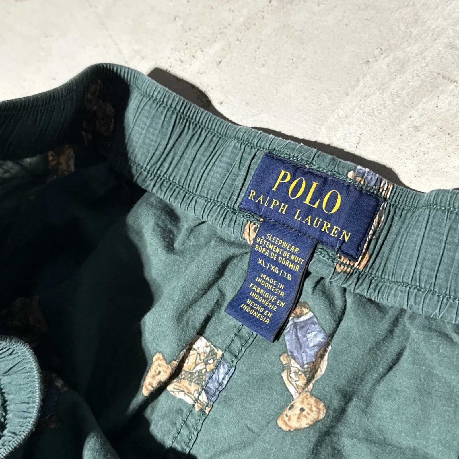 VTG Polo Ralph Lauren Polo Bear Pajama Pants Y2K AOP Men's SZ XL Green Preppy - Image 4