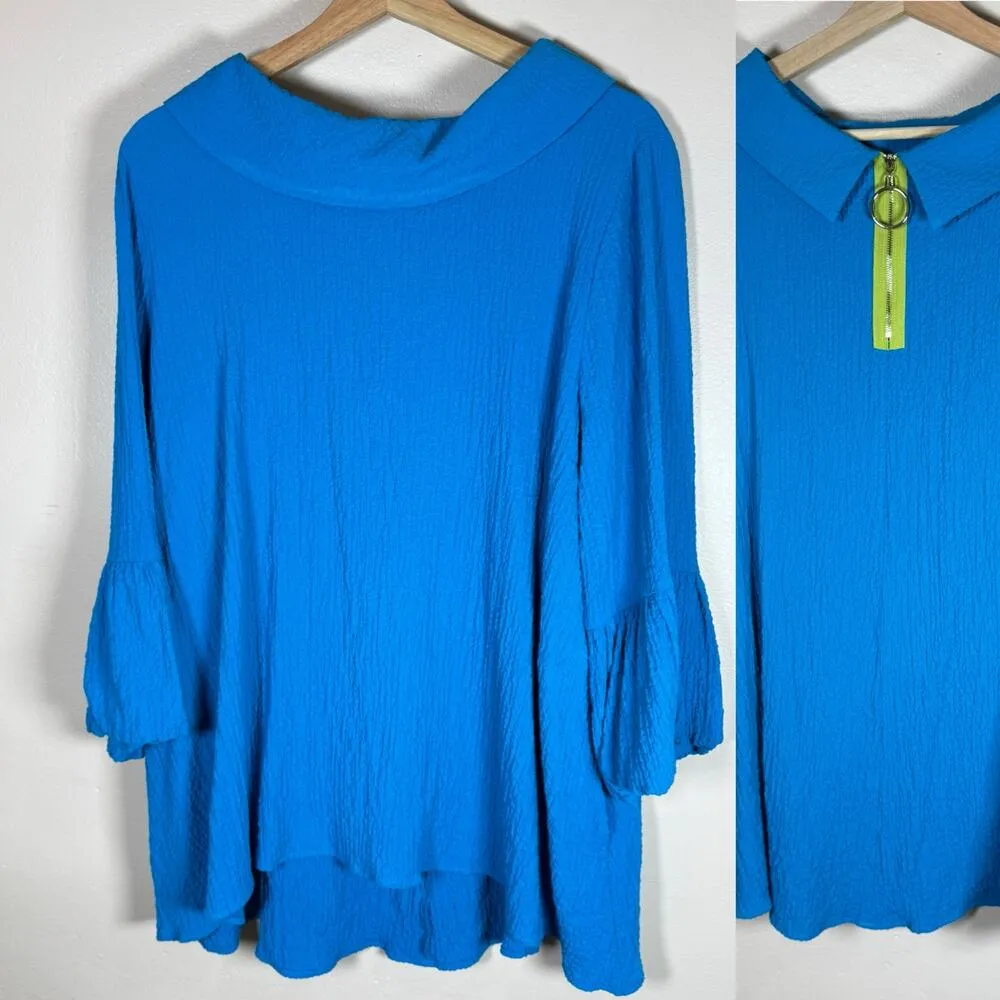 IC Collection Plus Size Lime Ruffle Sleeves Cowl Neck Tunic Top Turquoise XL Blue - Image 3