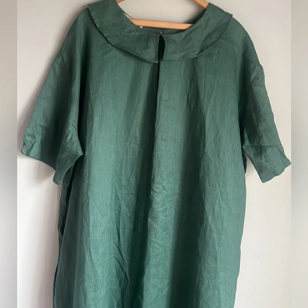 simpson handmade custom lagenlook linen button back midi dress Green Size undefined - Image 6