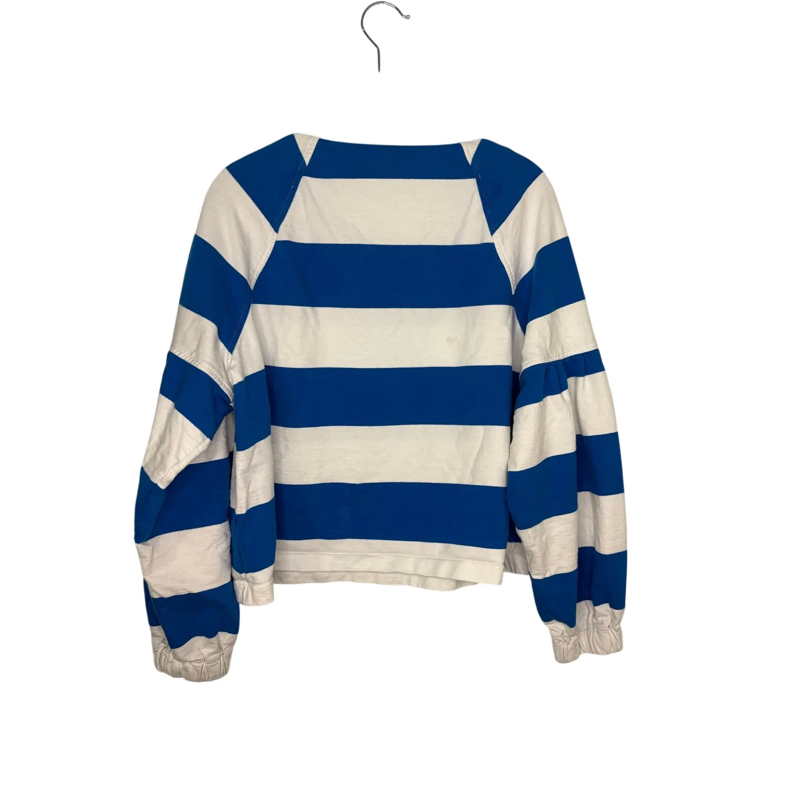 Maeve Anthropology French Terry Sweatshirt Boat Neck Medium Blue White Stripes - Image 2