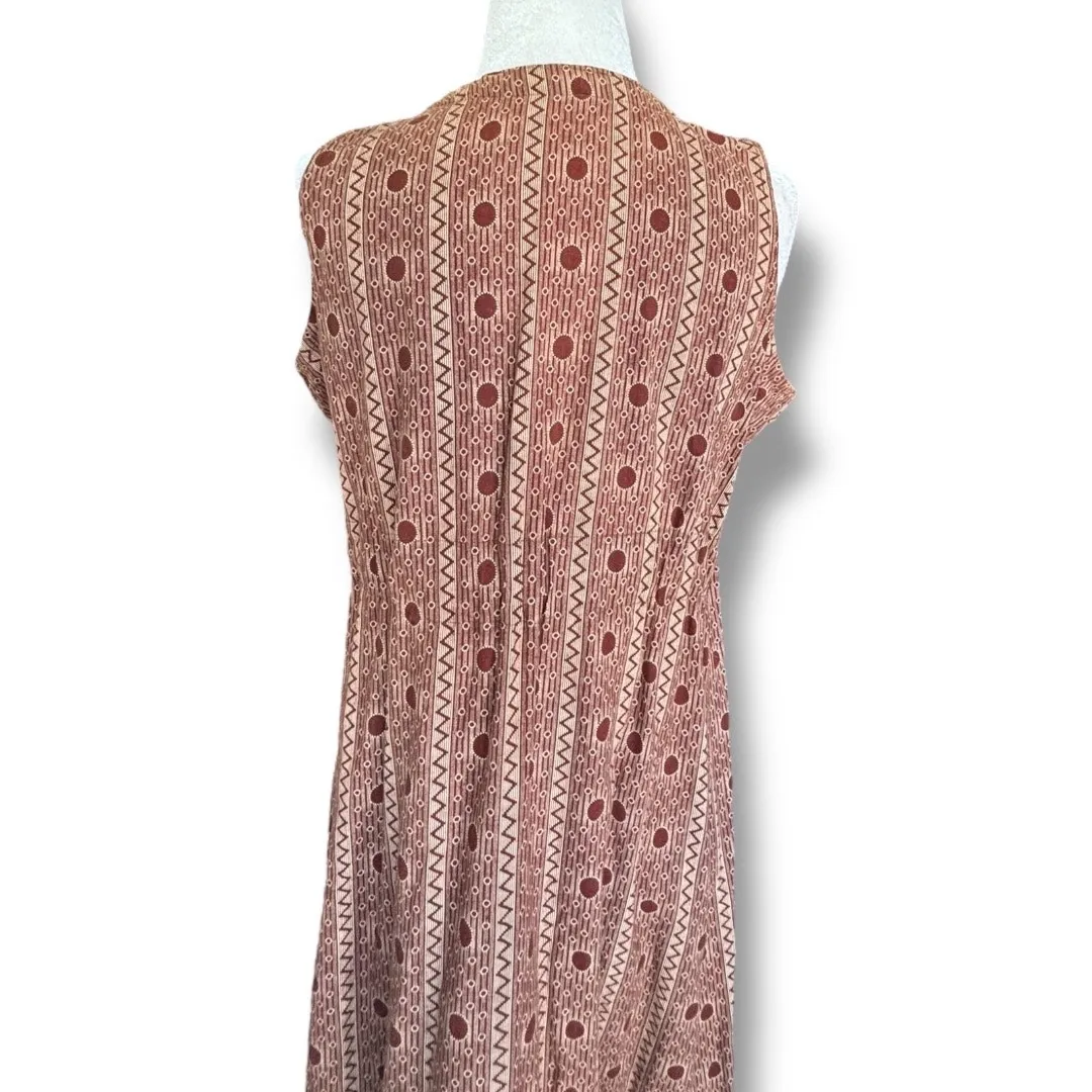 Vintage 90s Thamaga Textiles Botswana Maxi Dress Rust Cream Geometric Polka Dot Brown Size M - Image 6