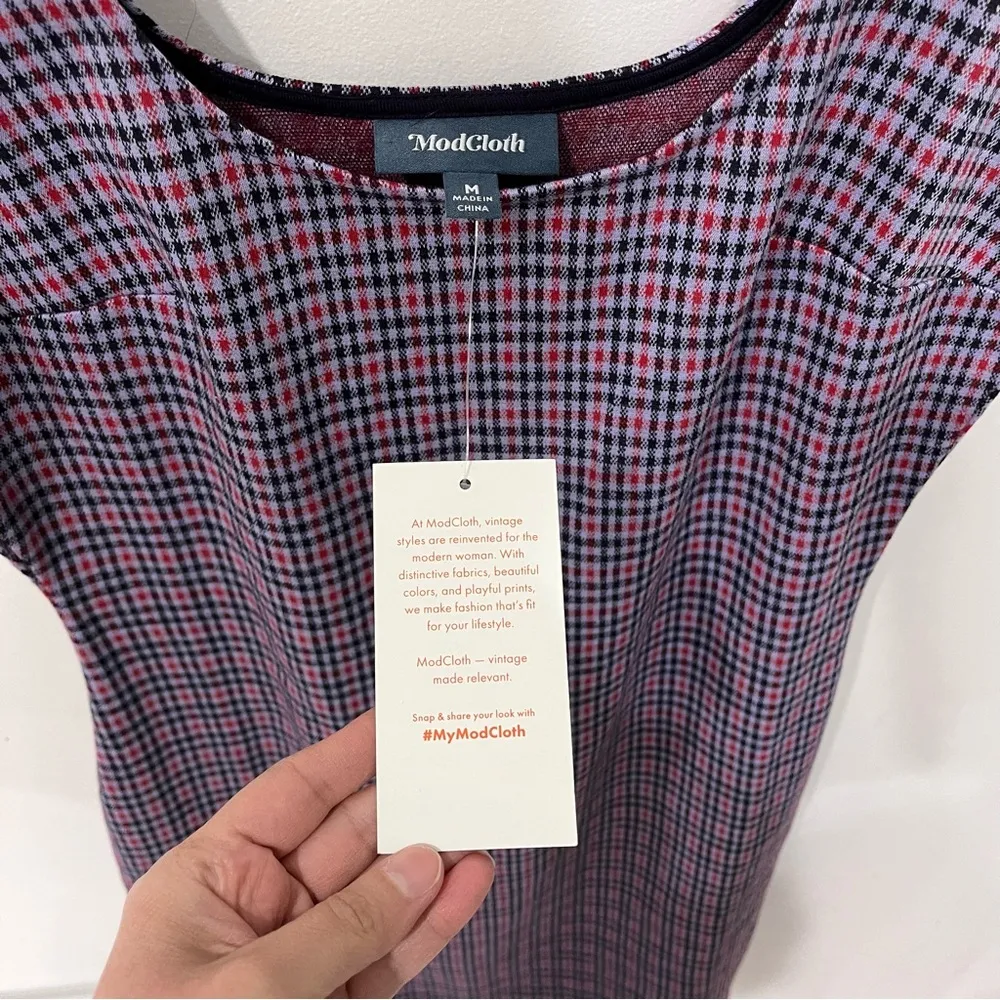 NWT ModCloth Purple Plaid pattern Such a Charmer Sleeveless Dress M bodycon - Image 5