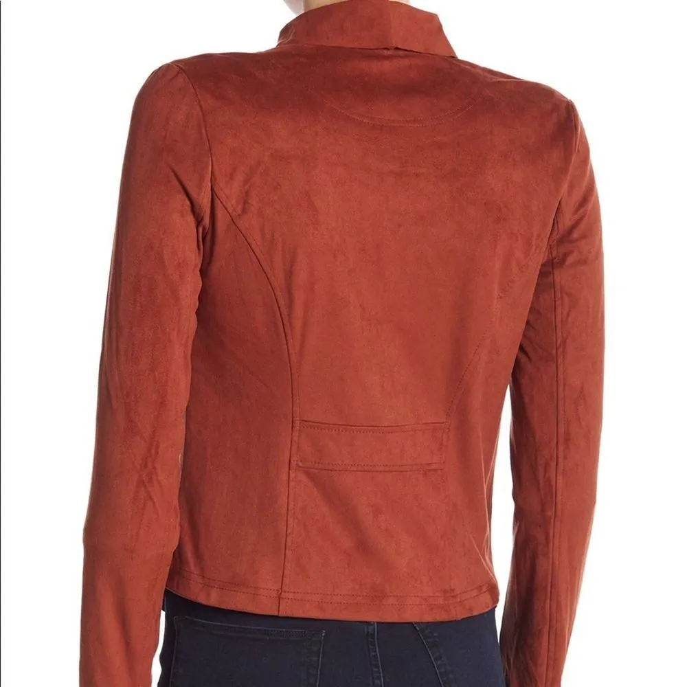 NWT Vigoss Faux Suede Wrap Moto Biker Crop Jacket Size Small Rust Color - Image 3