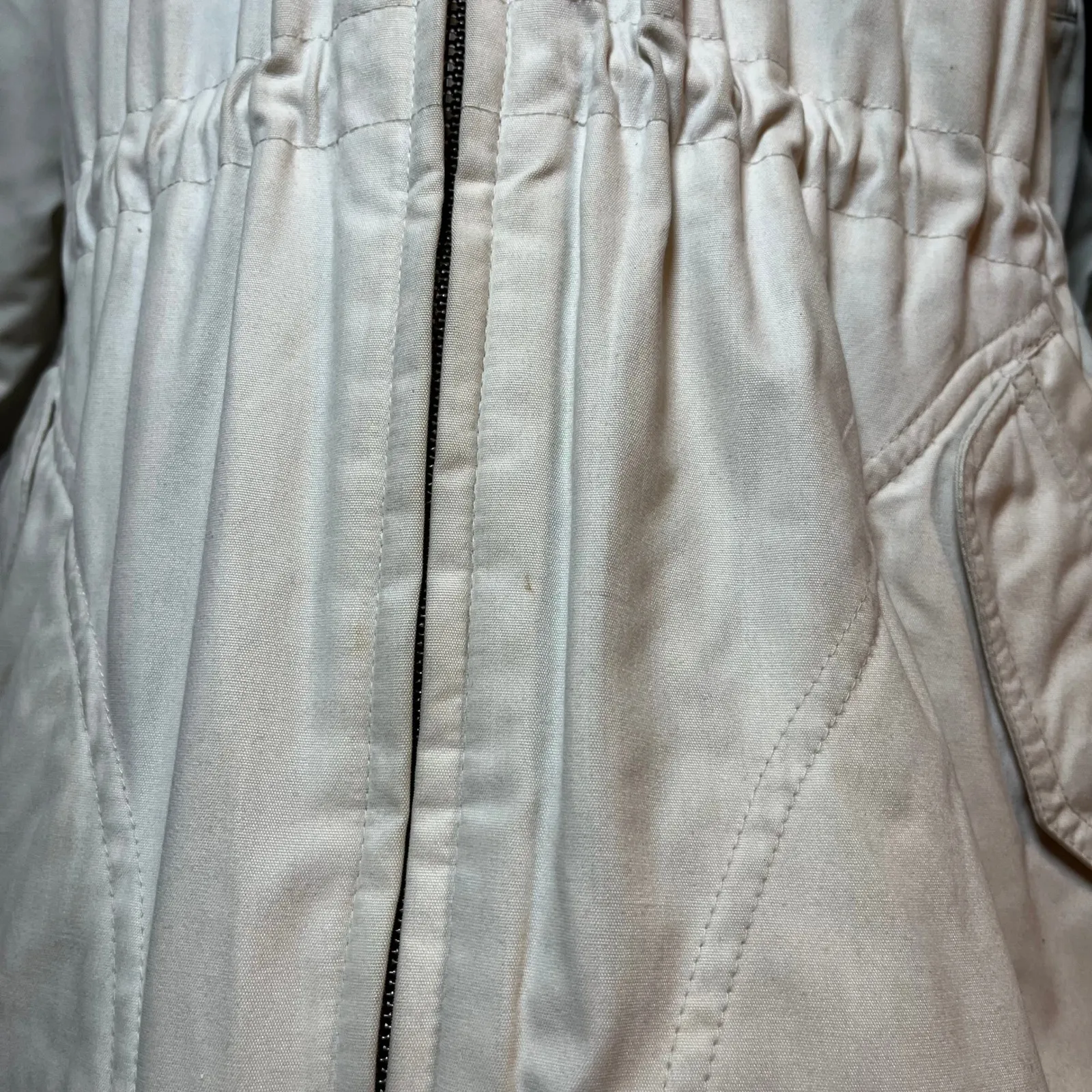 Vintage Utility Jacket Barn Coat Cream Petite Large Outdoor Contrast Collar Hood - Image 12