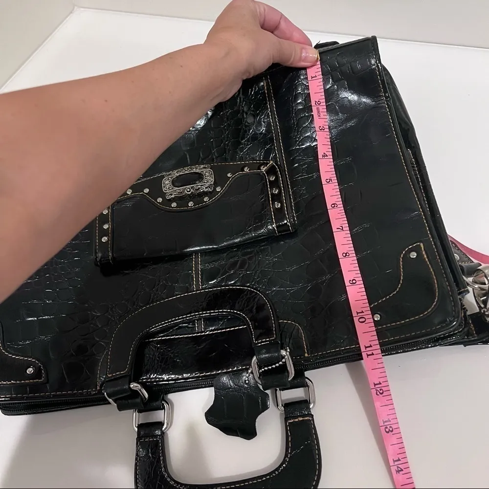 Lawyer’s bag top handle Leather croc embossing patent leather briefcase Retro - Image 13