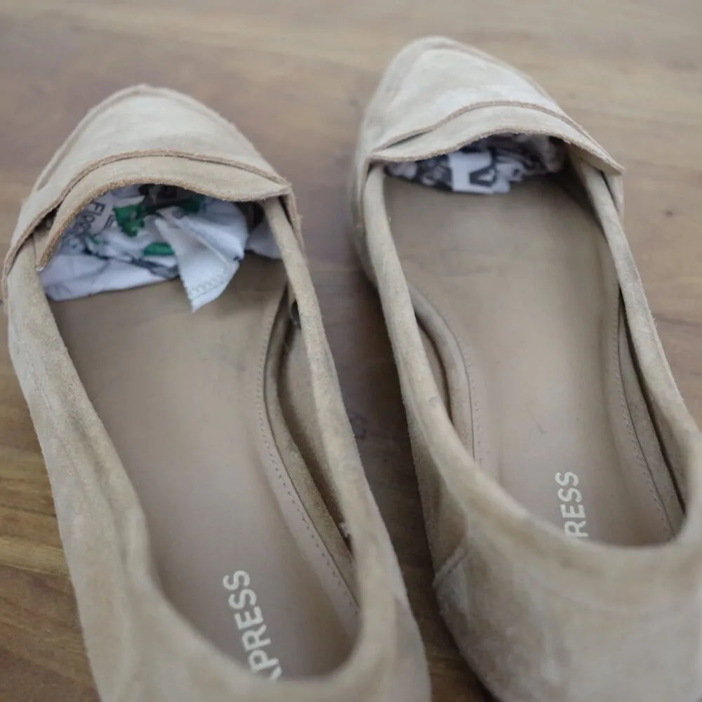 Tan Suede Pointed Toe Flats Size 9 - Image 4