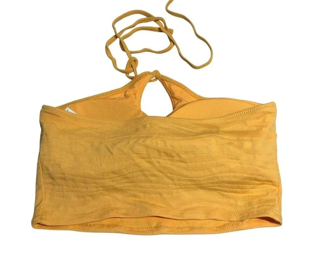 Aerie Bikini Top Bandeau Shelf Bra Halter Textured Ribbed Orange Yellow S - Image 2