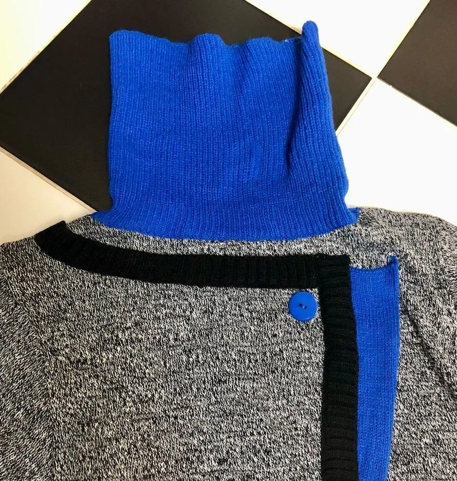 Vintage 90s A’MILANO Long Sleeve Turtleneck Sweater Dress Black Cobalt grey Sz M Blue Size M - Image 4