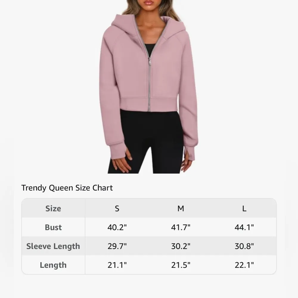Light Pink Mauve Zip Front Cropped Hoodie with Pockets Thumb Holes Cozy Comfy Size M - Image 15