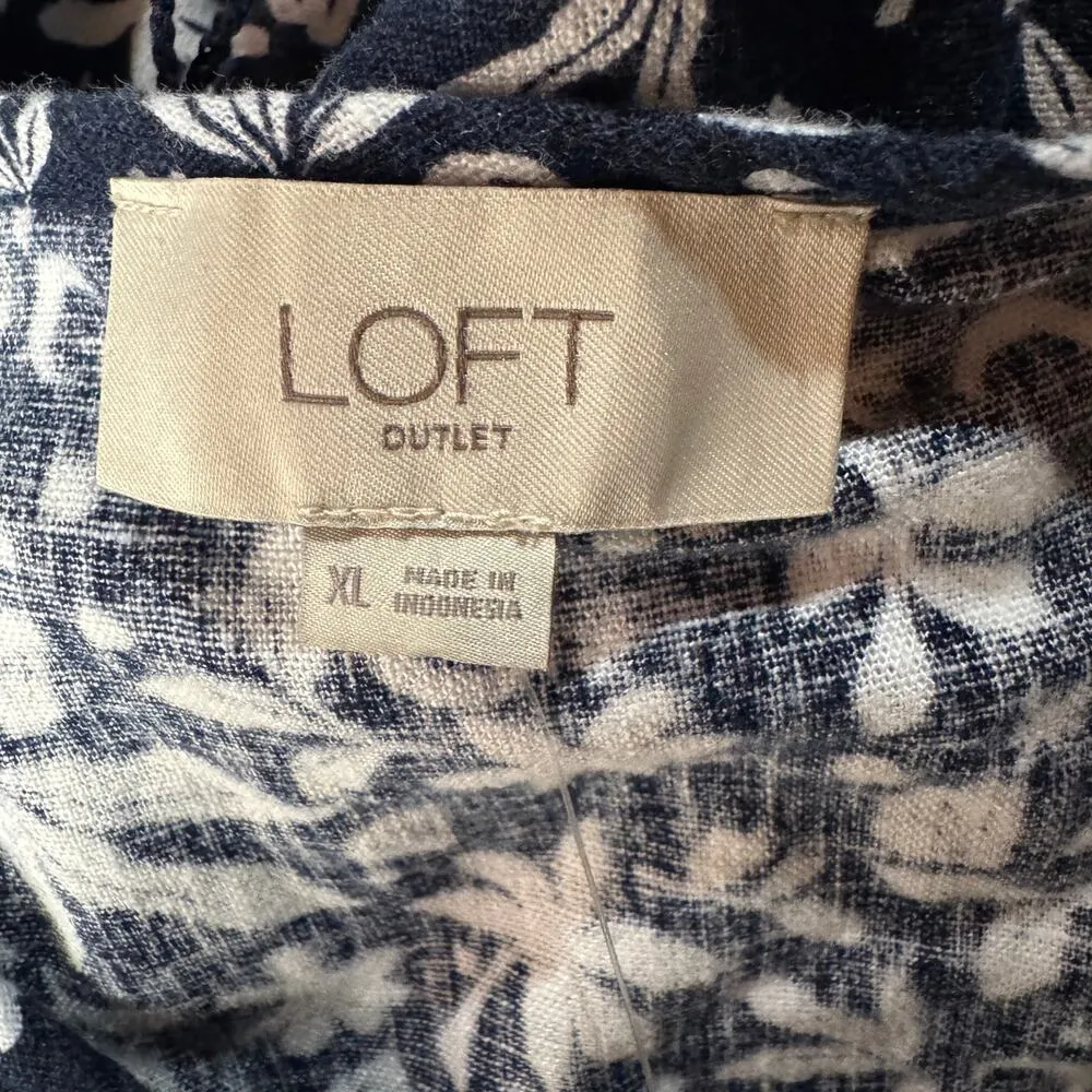 LOFT Outlet X-Large Romper Floral Linen Blend Sleeveless Pocket Belted Navy Blue - Image 5