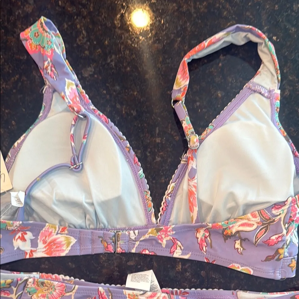 Floral Lace Trim Purple Bikini Set - Image 4