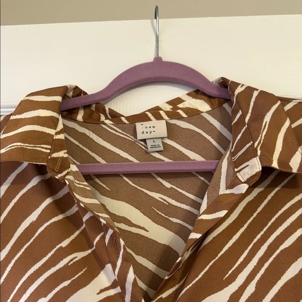 Brown Zebra Print Button-Up Blouse - Image 2