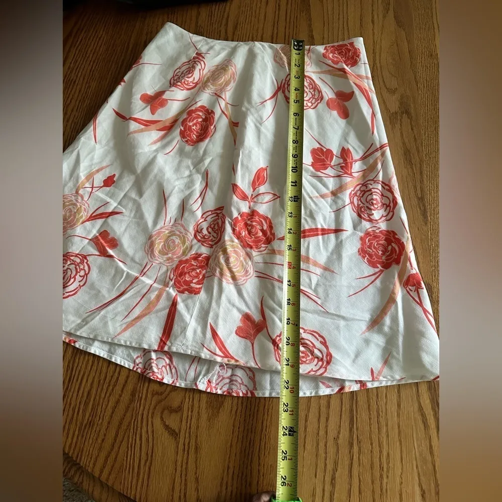 Ann Taylor Factory White Red Floral A-Line Linen Blend Skirt Size 4 - Image 7