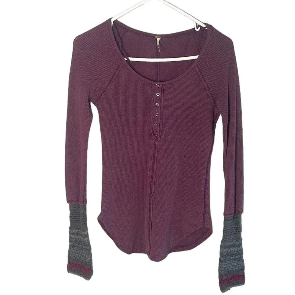 Free People Women’s Ski Lodge Waffle Knit Thermal Shirt Size XS in Purple - Image 2