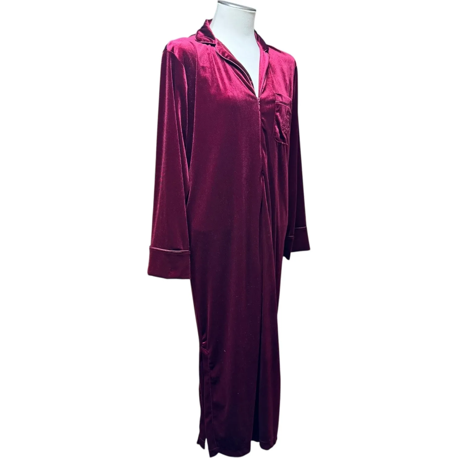Lauren Ralph Lauren Long Velour Robe Full Zip Burgundy Small - Image 7