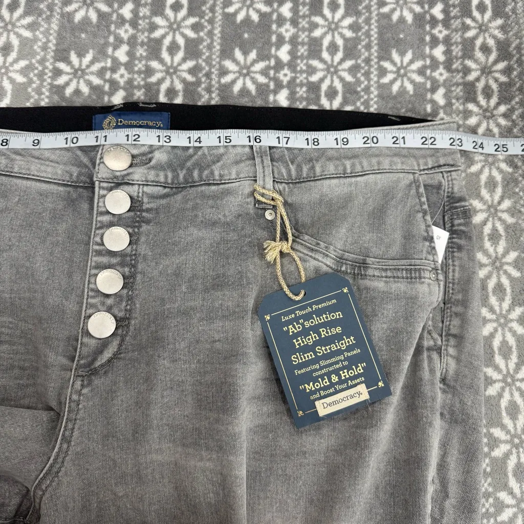 NWT Democracy Solution High Rise Slim Straight Gray Button Fly Jean Size 24W - Image 9