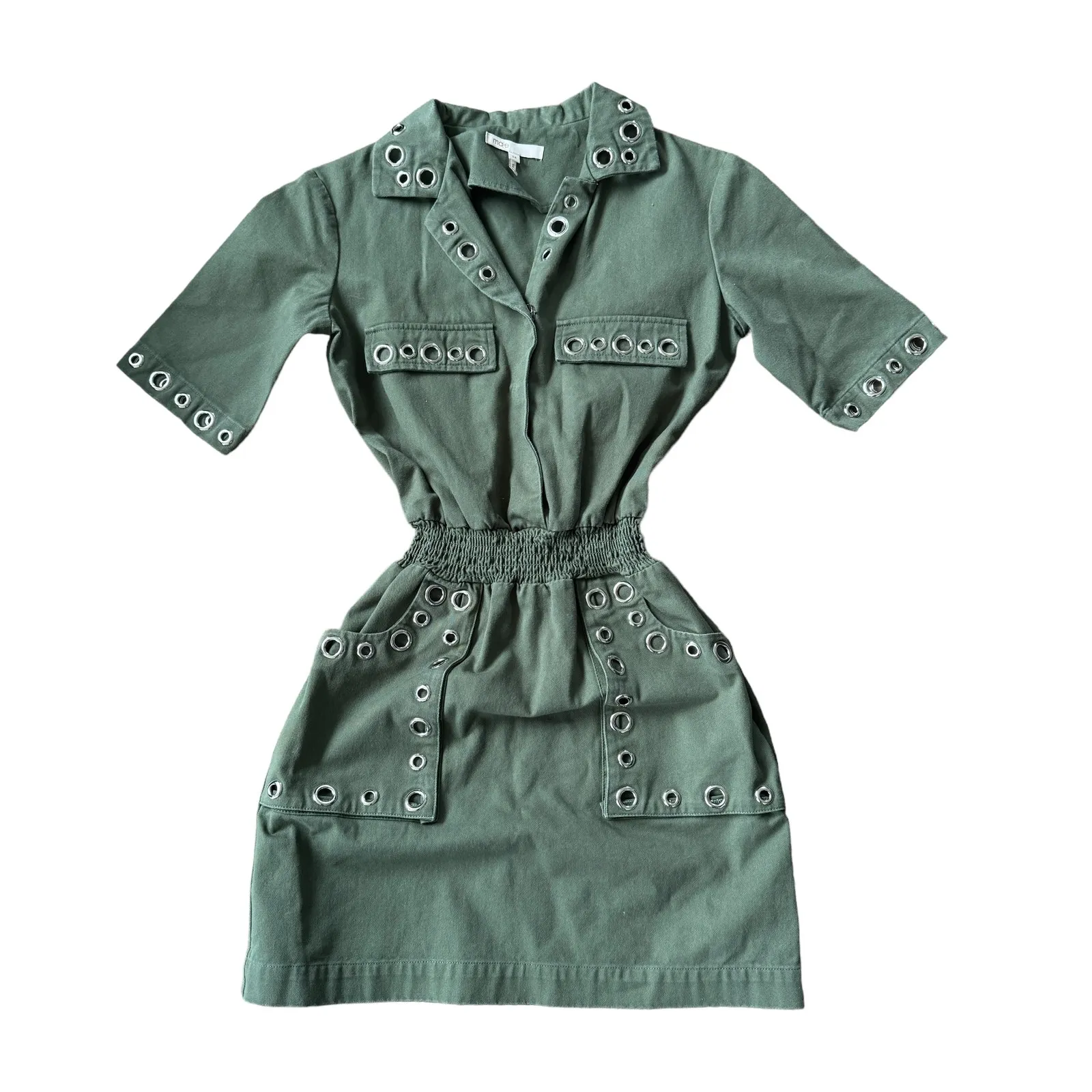 Maje Grommet Mini Dress Olive Green - Image 4