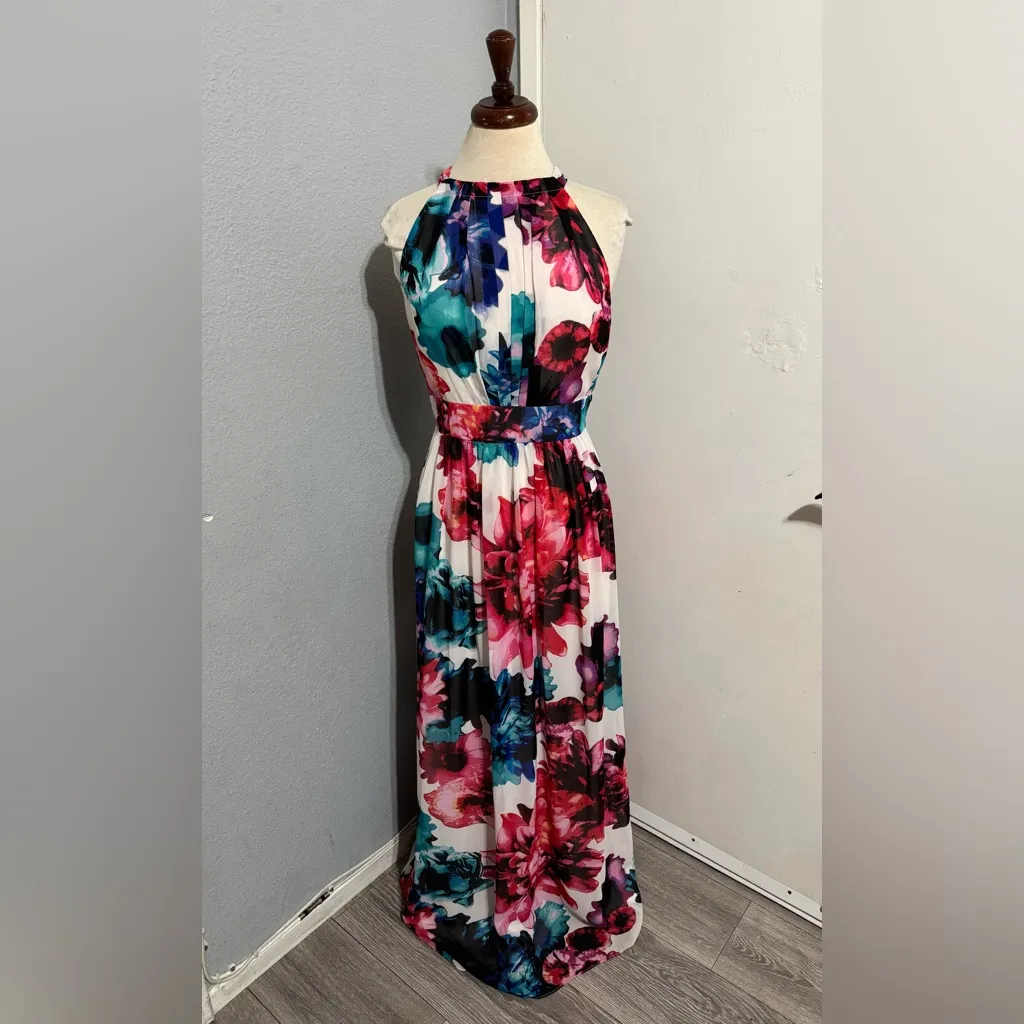 Eliza J Women Multicolor Floral Print Halter Maxi Prom Bridesmaid Dress Size 12 - Image 13