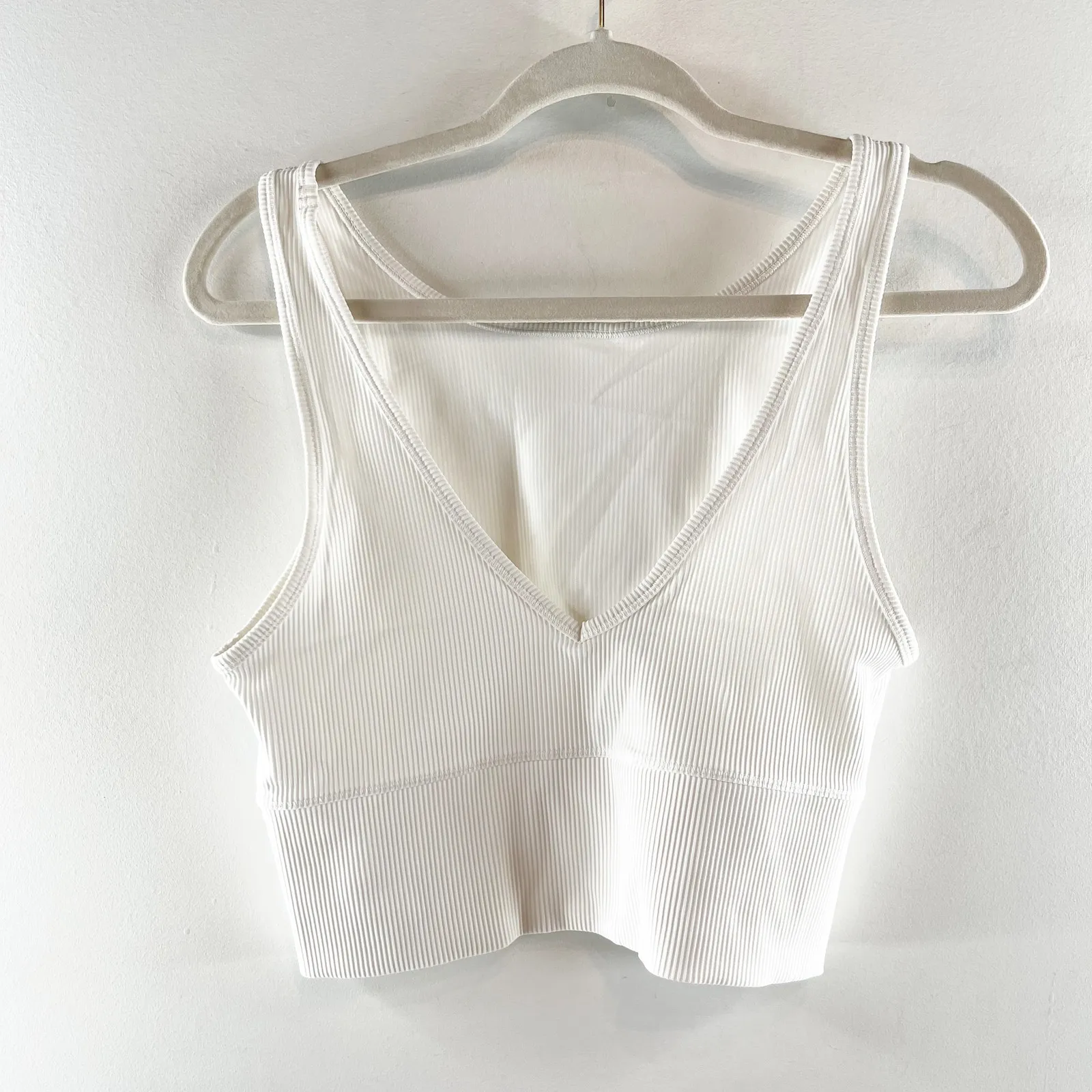 Lululemon Athletica Power Pivot Cropped Tank Top Rib White Medium - Image 4